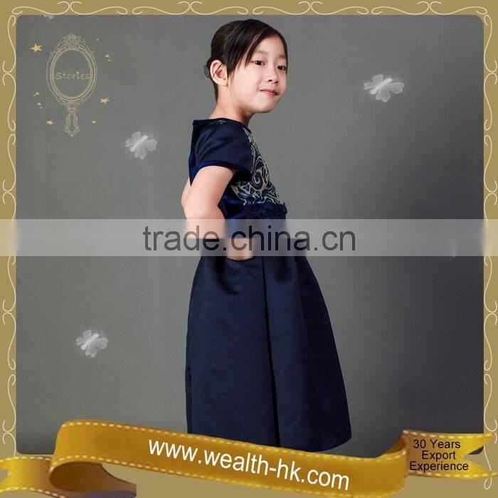 Shortsleeves Dark Blue colour kids Evening Ball Gown Dresses