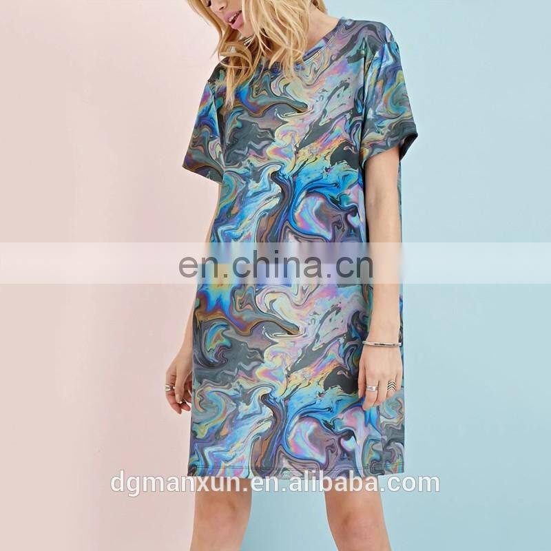 High End Short Sleevees Long Tops Beautiful Color Women Short Dress 2016