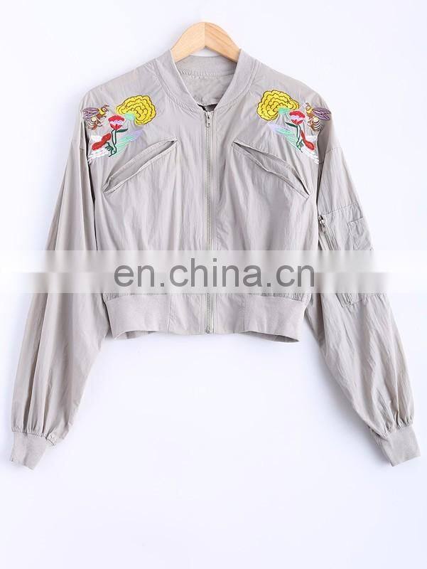 Latest women fashion embroidered short baseball bomber jacket