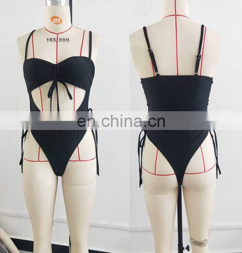 2019 Sexy Bandage Hollow Bikini Set Women Bow Thong Wrapping Padded Swimwear Backless One Piece Solid Swimsuit Biquini