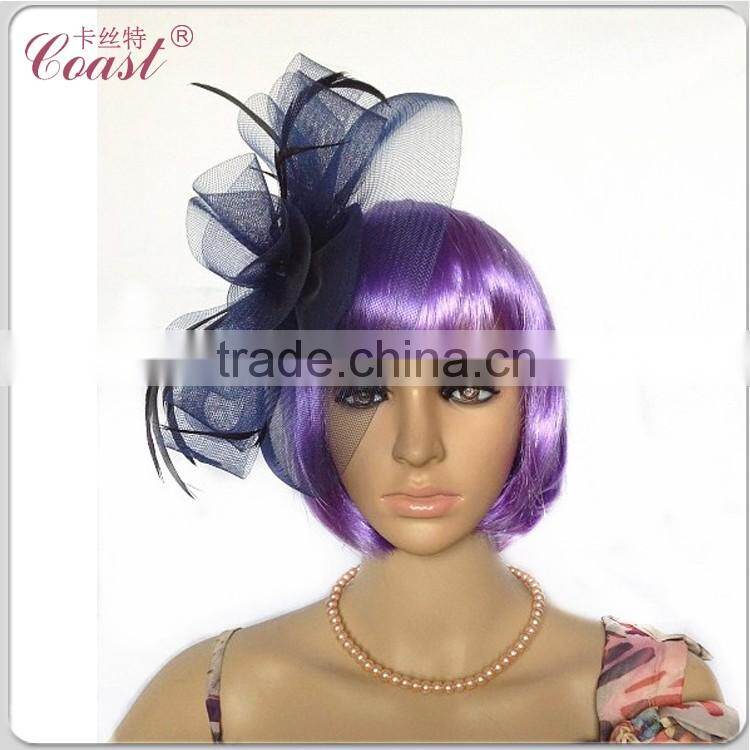 decorative navy blue feather flower silk flower large flower hair clips