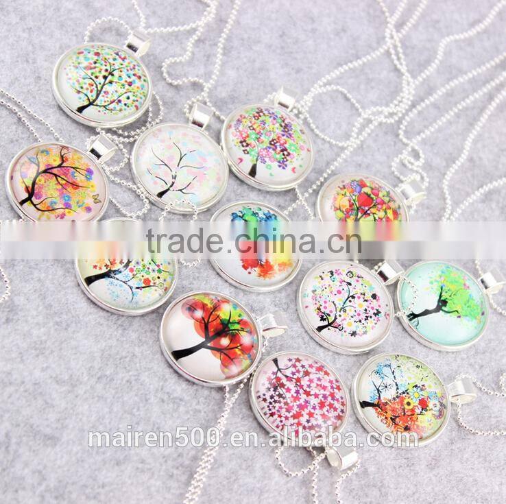 (tree) Time gemstone cabochon charm pendant necklace