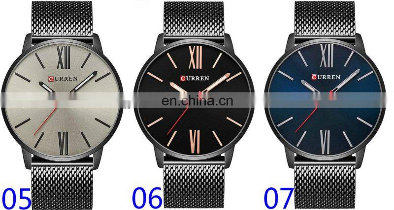 CURREN 8238 Roman Numerals Top Simple Minimalism Luxury Quartz Mesh Band Stainless Steel Wrist Watches For Men Relogio Masculino