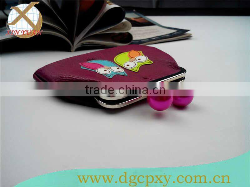 pink pearl kiss lock metal frame PU wallet for kids