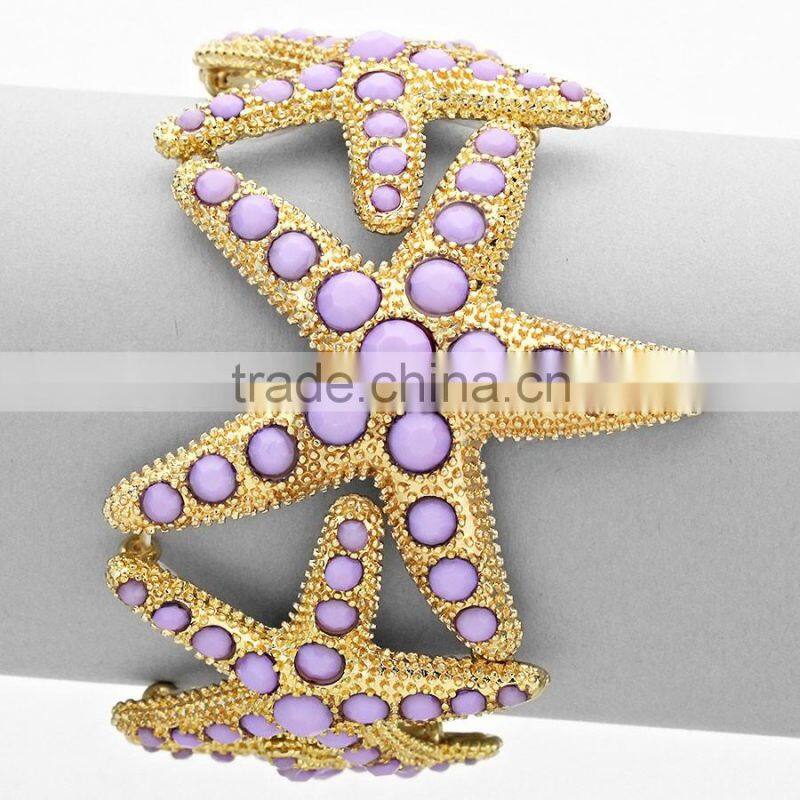 Fashion Beach and Sea Life Jewelry Pave Bead Starfish Stretch Bangle Bracelet