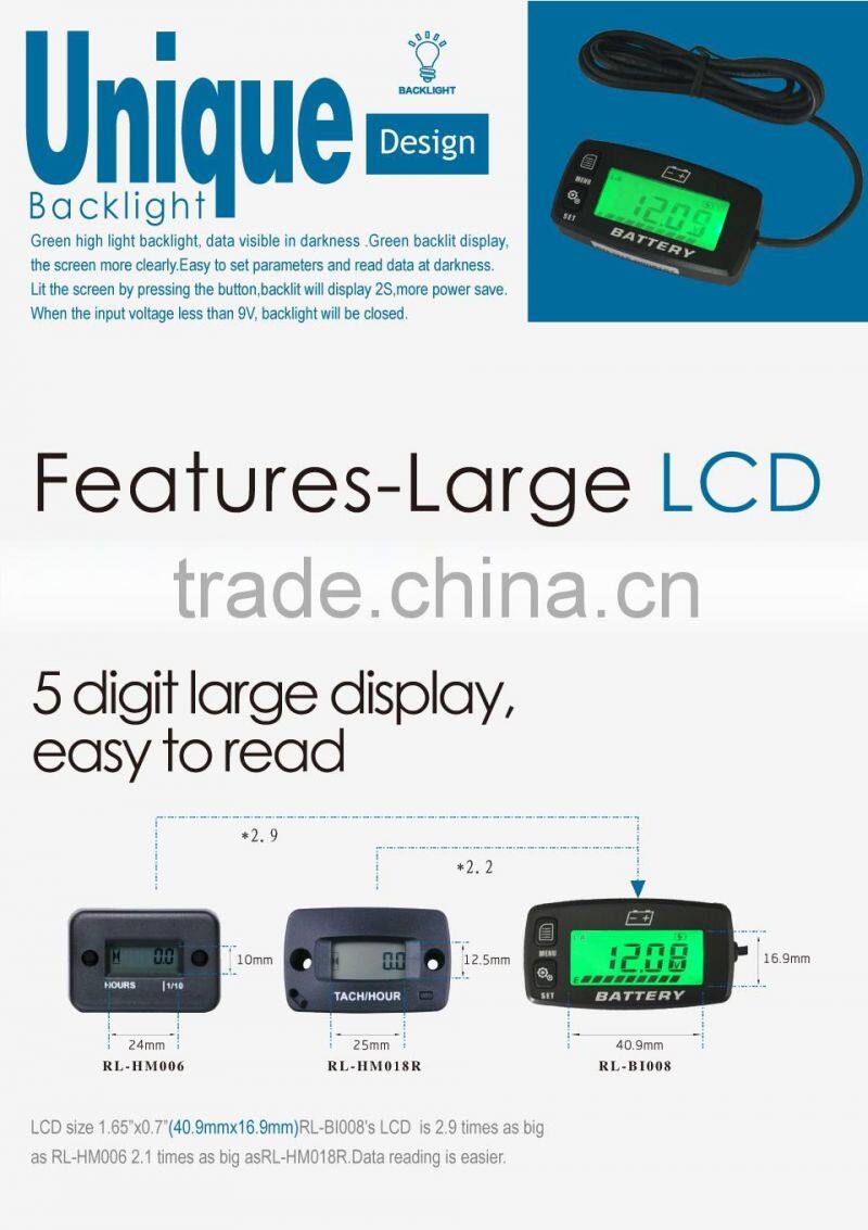 Led backlight battery charge indicator voltage tester voltmeter for Motorcycle ATV Tractor MARINE boat car