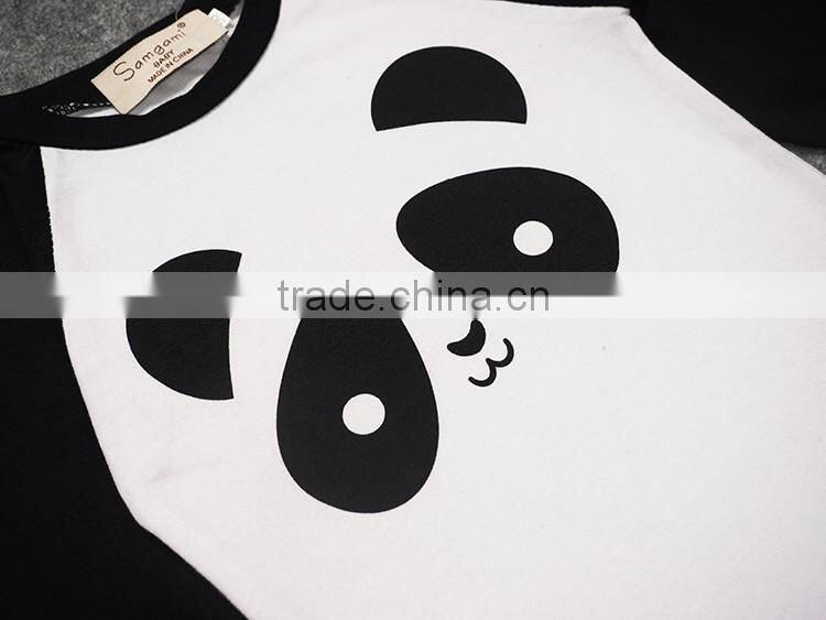 2016 Spring autumn children clothes sets kids cartoon pandas outfits baby long sleeve t-shirt + stripe long pants suits