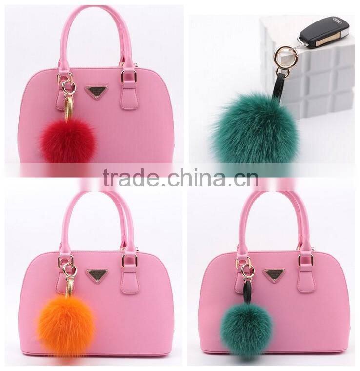 Multi Colors Women Girls Keychain Bag Phone Carkey Ornaments Fox Fur Pom Pom Keyring