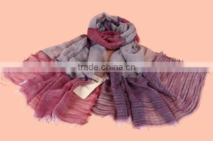 2014 Newest Fashion Lady Stripe Design 100% Cotton Linen Scarf
