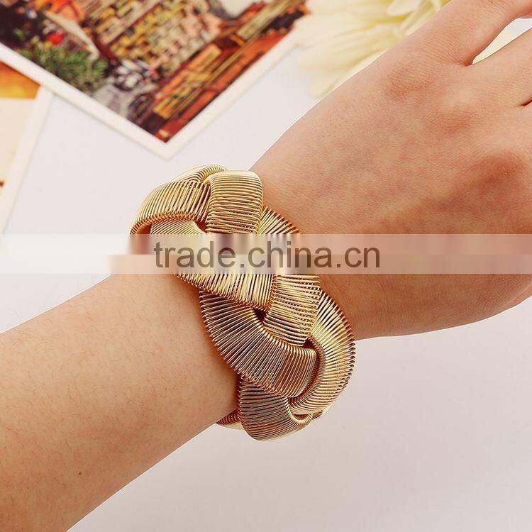 Gold Tone Thick Heavy Wide Braided Metal Hinged Bangle