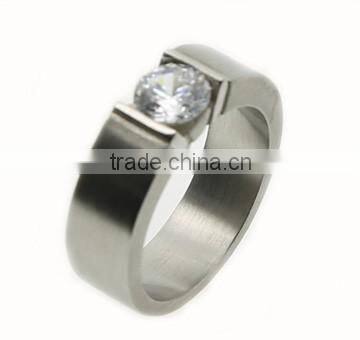 Stainless steel wire cut simple design mattle finished ring jewelry with one cz stone