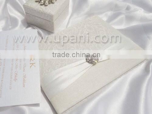 Silk Wedding Invitation card with brooch and ribbon