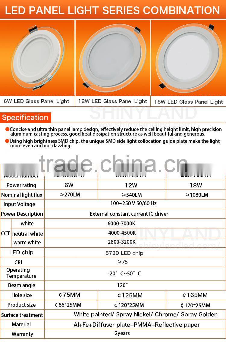 Chinese imports wholesale 18w round glass led light panel with CE certificate