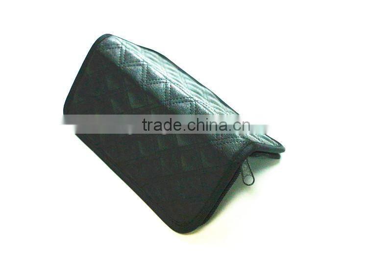 Stitching black PU PVC pencil case with zipper bag inside