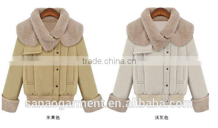 European style 2015 newest winter women's Lapel lambs wool cotton jacket