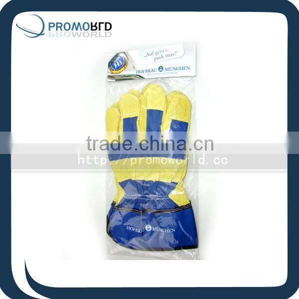 Printed leather working gloves red color safty gloves pigskin