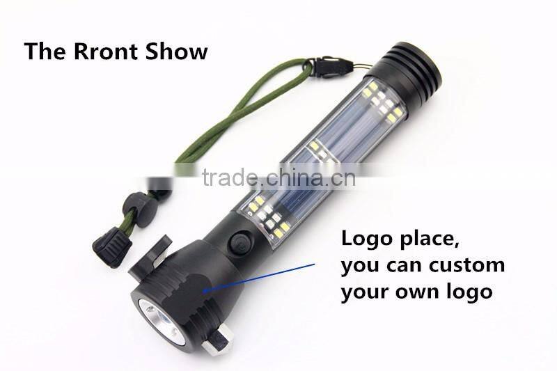 Gift Box-2016 NewTen functions in One Flashlight,Solar LED Torch With Hammer Campus USB Android Output Car Essential Emmergency