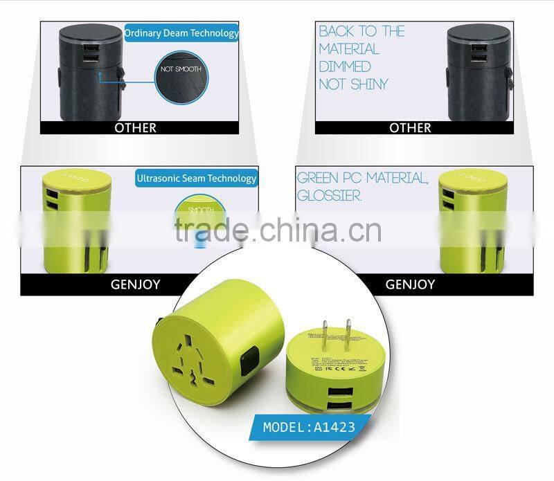 Newest design GENJOY portable universal euro travel adapter with usb