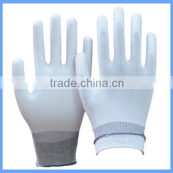 Best-selling 15 Gauge Knitted PU Palm Coated Polyester Hand Gloves