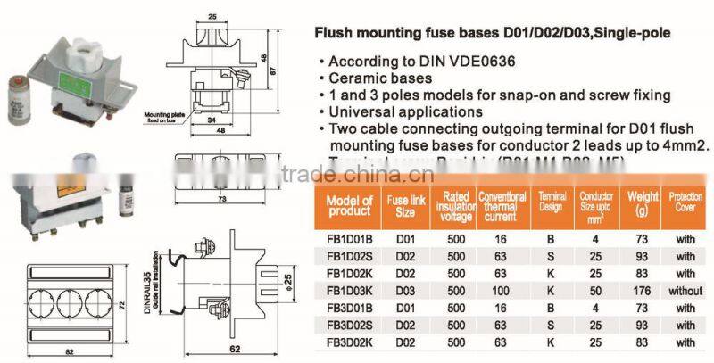 Screw Fuse Base for D type fuse link