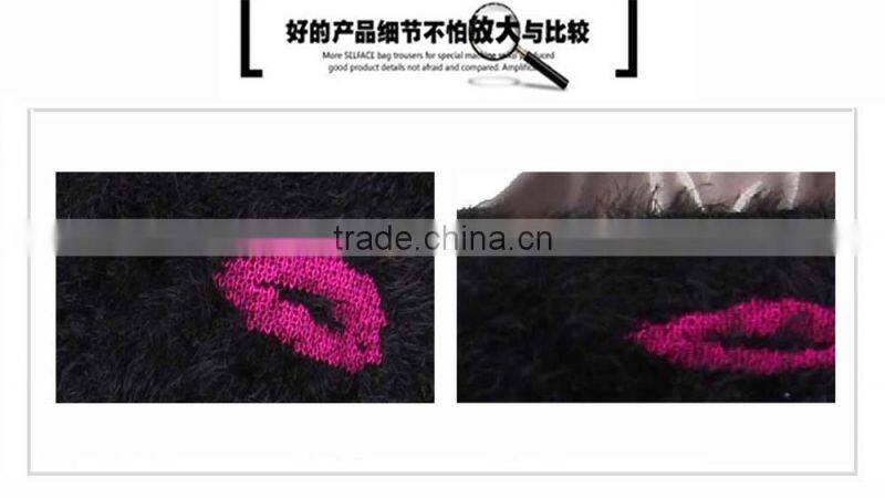 2015 new product lip shape pullover long knitting sweater for lady