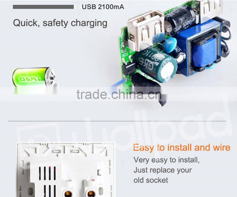 New Products Wallpad PC110~250V Electrical Universal Wall Socket with Switch Usb Charger Port USB Power Wall Light Socket