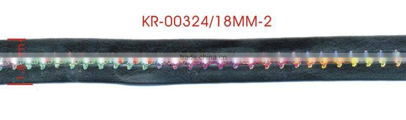 Width 1.8 Centimeter Black Leather Colorful Braid Trimming