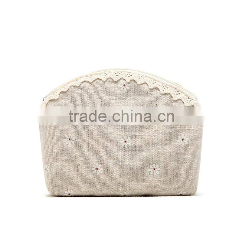 Wholesale newest high quality ramie cotton fabric and linen cosmetic bag GW786