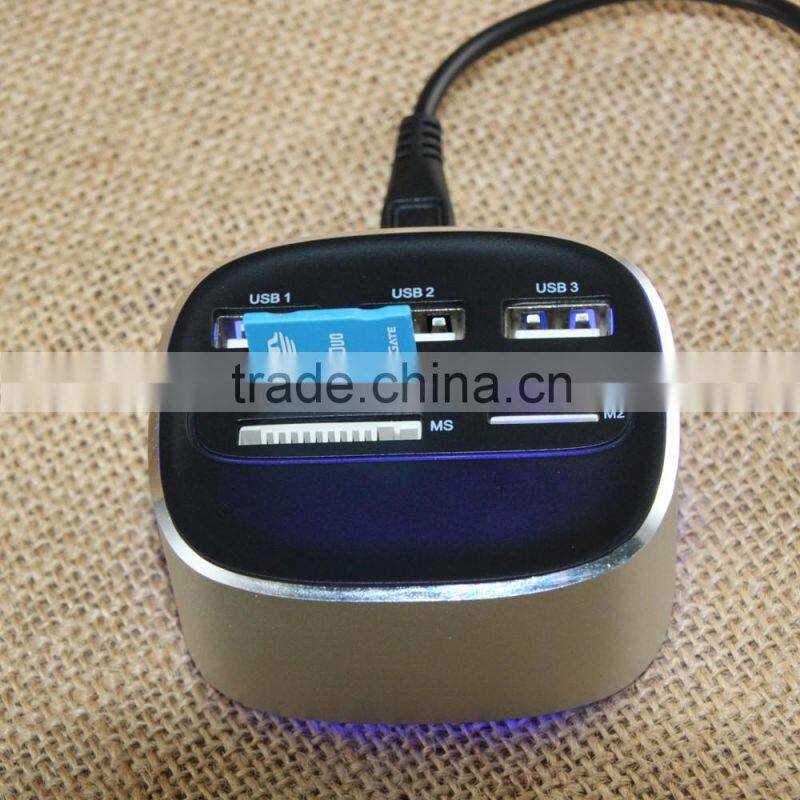 Square Shape All In One SD TF MS M2 Card Reader With Hub