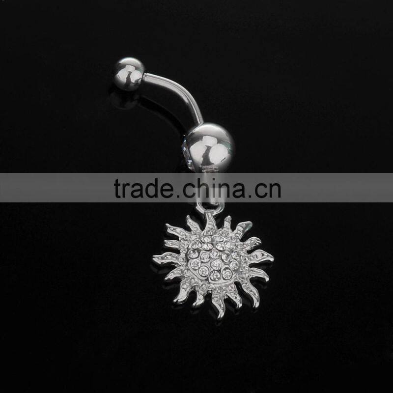 Multi Clear Gems Paved Sun Design Dangle Belly Button Naval Ring.