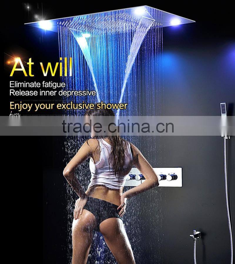 luxury shower system embeded ceiling multifunctional shower mixer bath set with rainfall,waterfall,mist spray,curtain