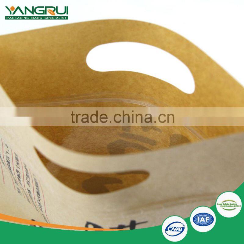 square bottom pouch resealable stand up food bag kraft paper bag with windwo and zipper