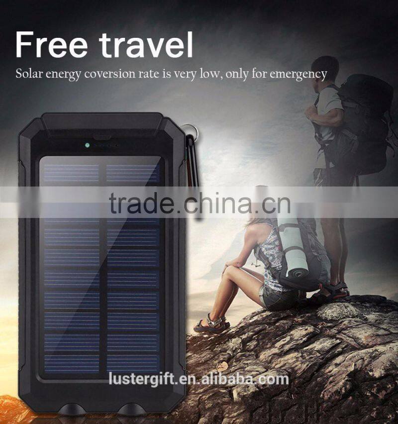2016 Trending Products 10000mAh Lithium Polymer Battery IP67 Waterproof Solar Power Bank With Flashlight Compass for Outdoor