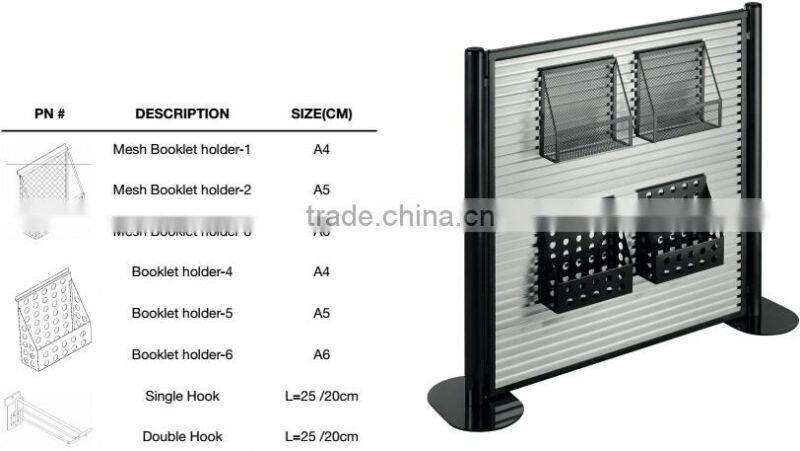Double Sided Slatwall Display Promotion Magazine, Brochure Display Rack, Aluminum Extrusion Back Panel