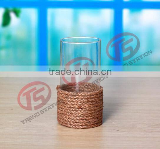 Glass candle hoder with rope decoration set of 5