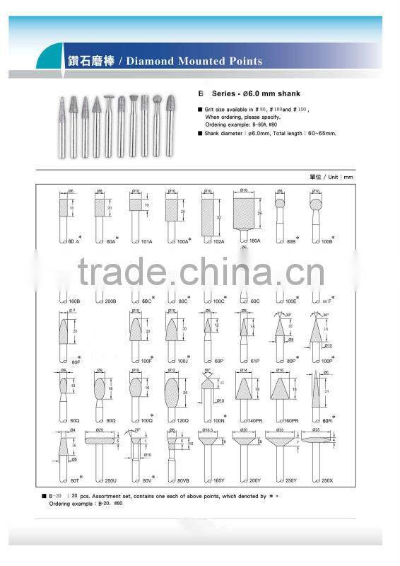 20pcs Diamond burrs coated rotary SMALL head point grinding jewelry tools GRIT 120