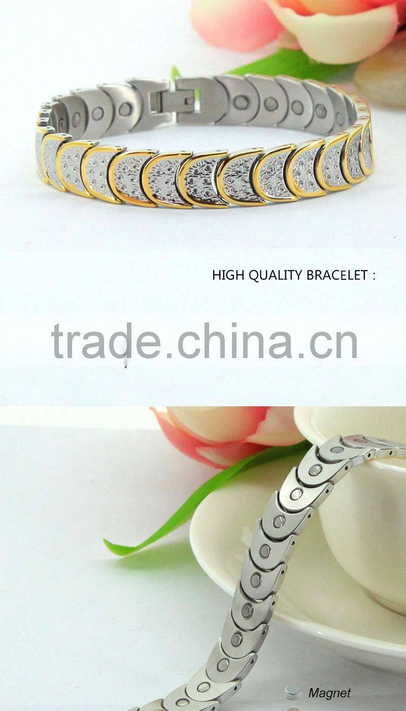 Fashionable stainless steel bio energy jewelry with full magnetic white gold bracelet