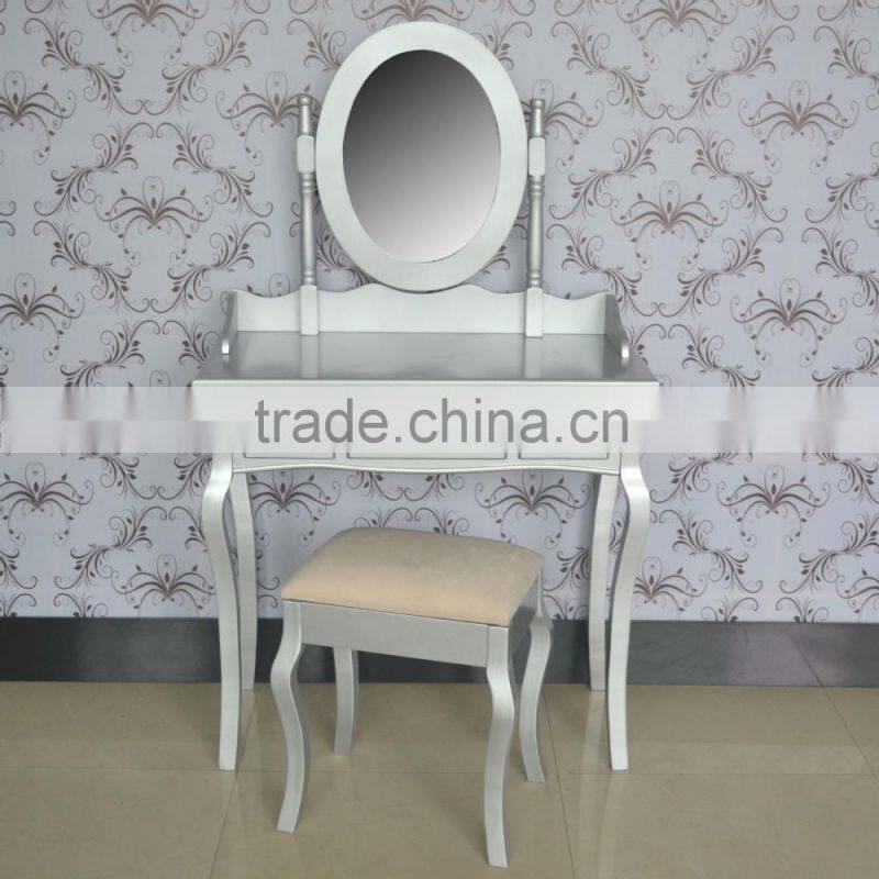 Bedroom furniture new classical wooden silver dressing table with cabinet