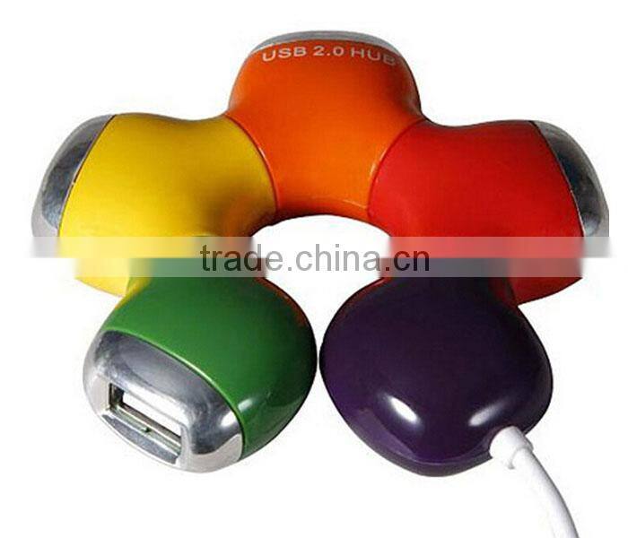 New HQ Multi Color Flower Rotatable 4 Port USB Hub High Speed Slot Hub