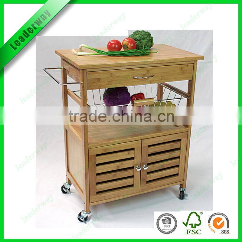 Modern design space saving foldable wooden service trolley for food