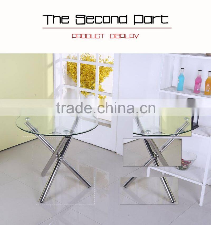 10 mm glass dining table with round recline legs