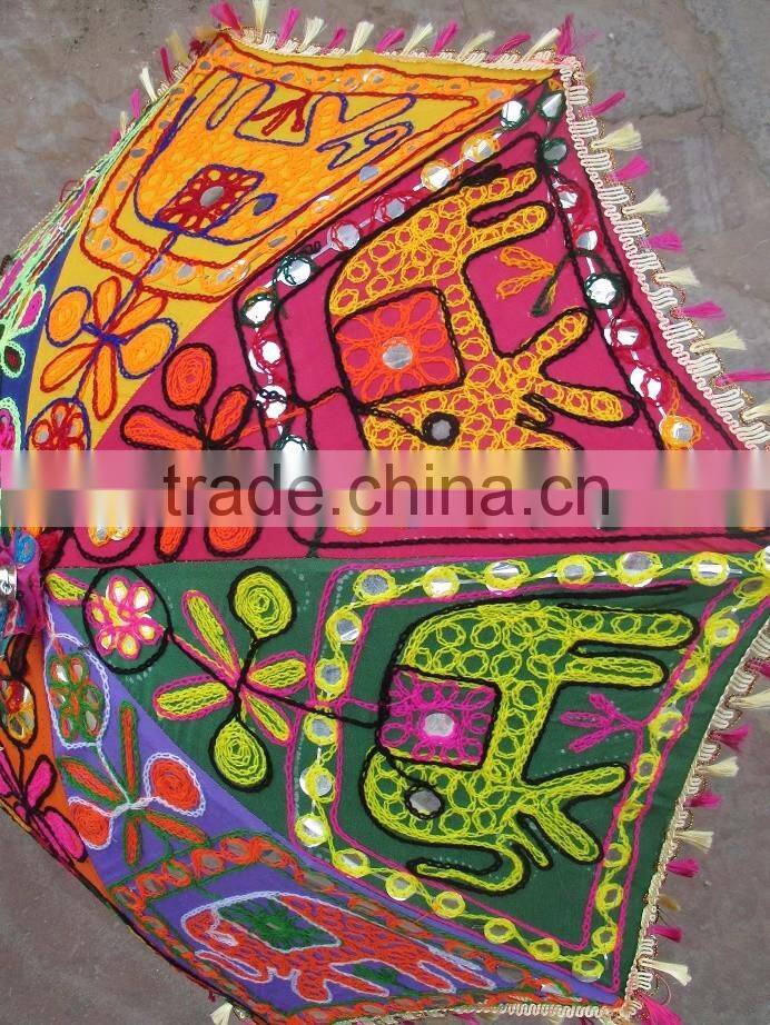 Latest Design 2015 Beautiful beach umbrella Multi Colorful elephant design cotton Handmade Embroidered Parasol Umbrella