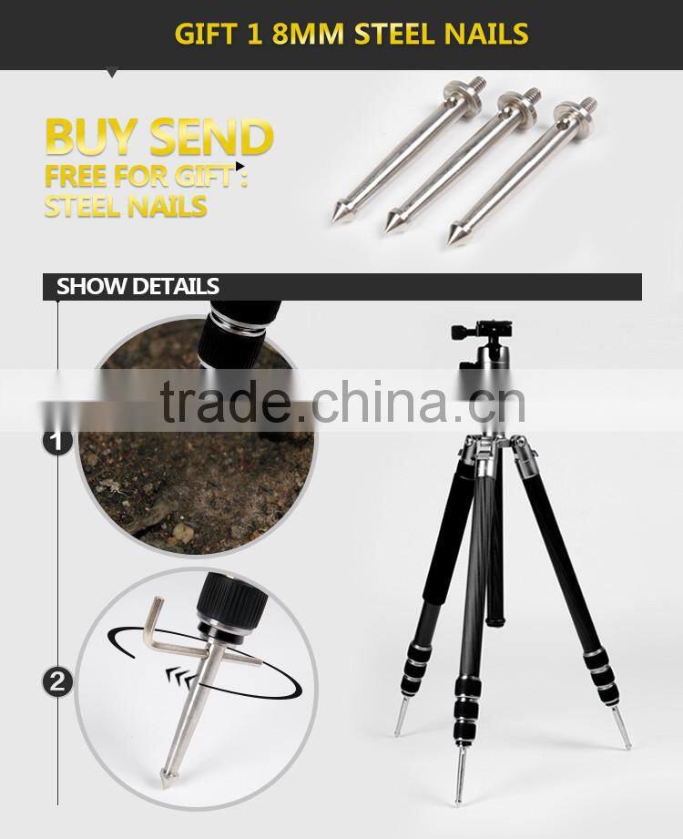 New updated HPUSN professional photography carbon fiber video tripod with travel 8cm steel nails buy 1 get 3