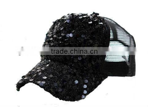 wholesale unique plain cap black sequins mesh visor fashion baseball cap