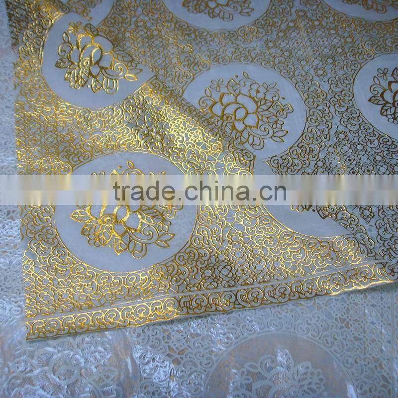 gold stamping printed PVC table cloth / PVC vinyl table cloth