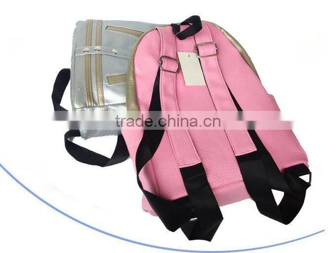 High quality Korean Splice style pu leather girl and boy school backpack bag