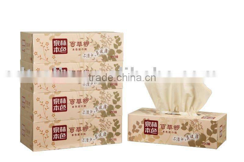 Unbleached Non-wood fiber Box Facial Tissue