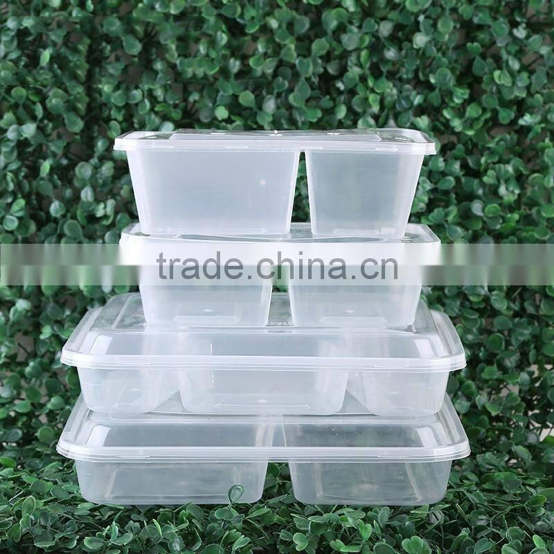 650ml 2 compartment clear rectangular plastic food container with lid