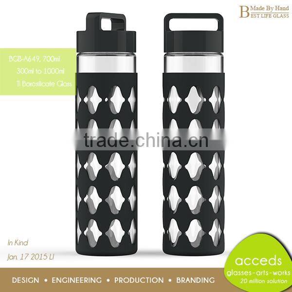 Handmade Promotion Pyrex Glass Water Bottle for Sports BPA free