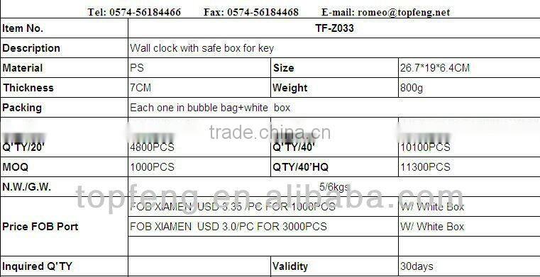 Hidden Wall clock with safe box /home clock/office clock